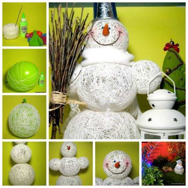 Creative-Ideas-DIY-Adorable-Snowman-Using-Yarn-and-Balloon